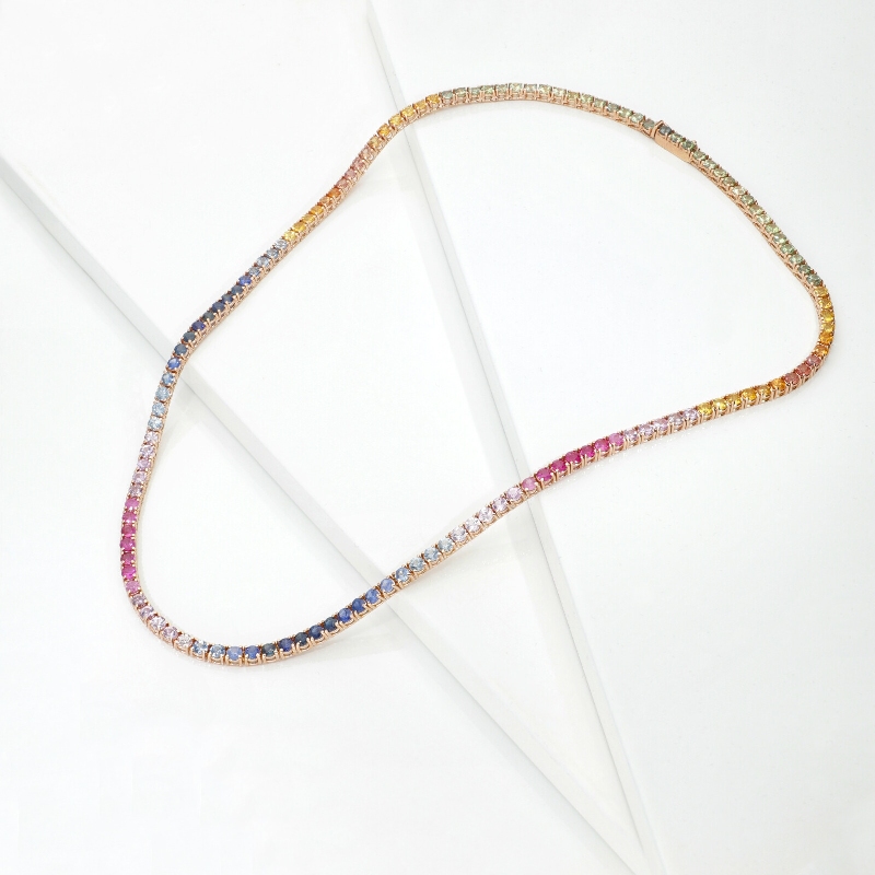 Tennis Kette mit Saphiren Rainbow 18 K Roségold 