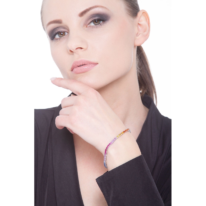 Tennisarmband Weißgold 750 mit Rainbow Saphiren