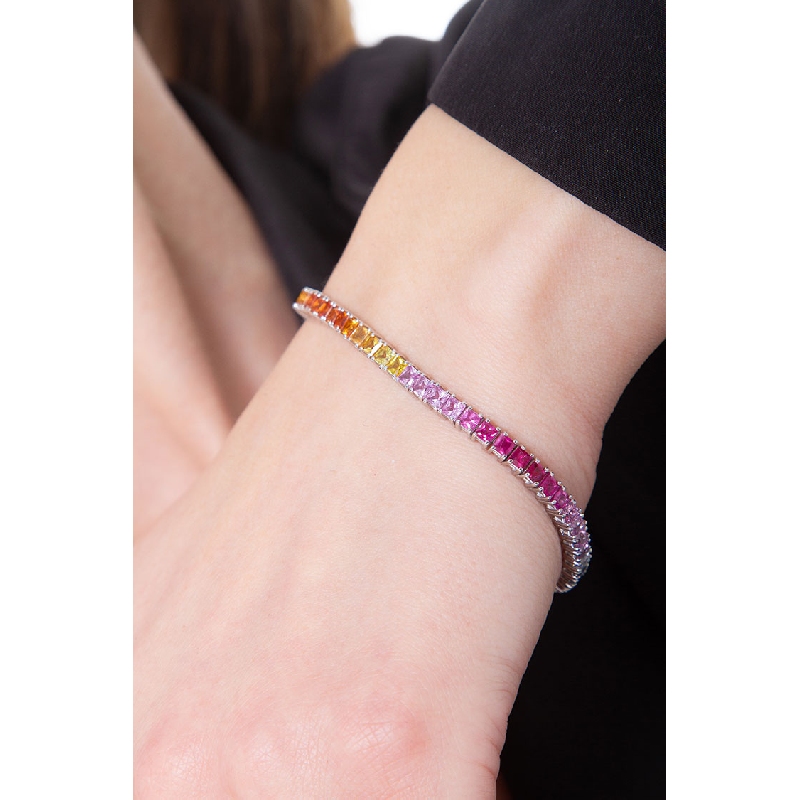Tennisarmband Weißgold 750 mit Rainbow Saphiren