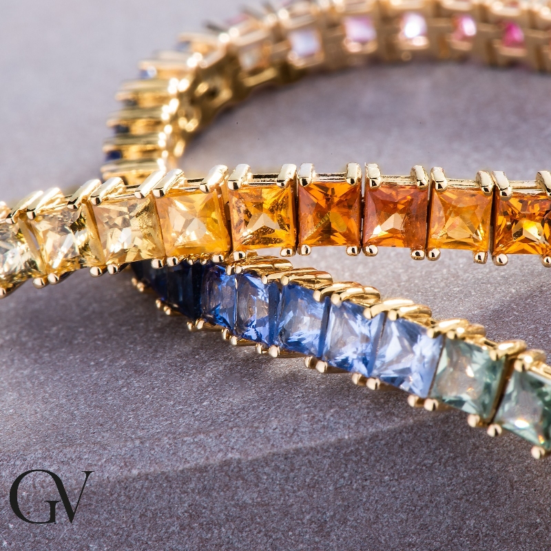 Tennisarmband Saphir Rainbow 18 K Gold 