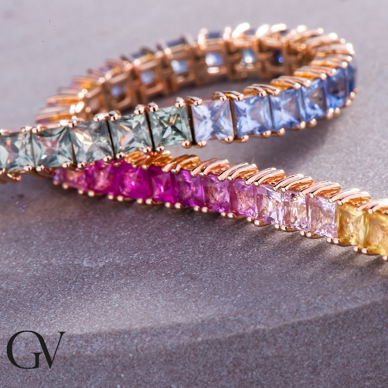 Tennisarmband Gold 18 K – Bunte Saphire Rainbow