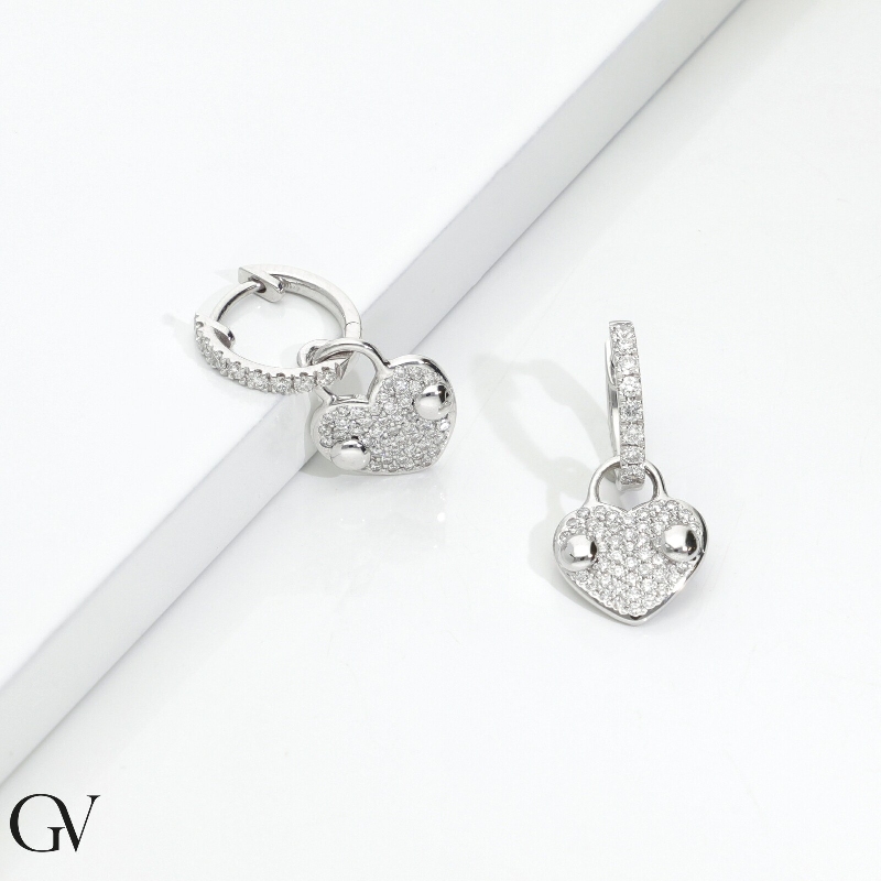 Creolen Weißgold 18K mit Herzen aus Brillanten 