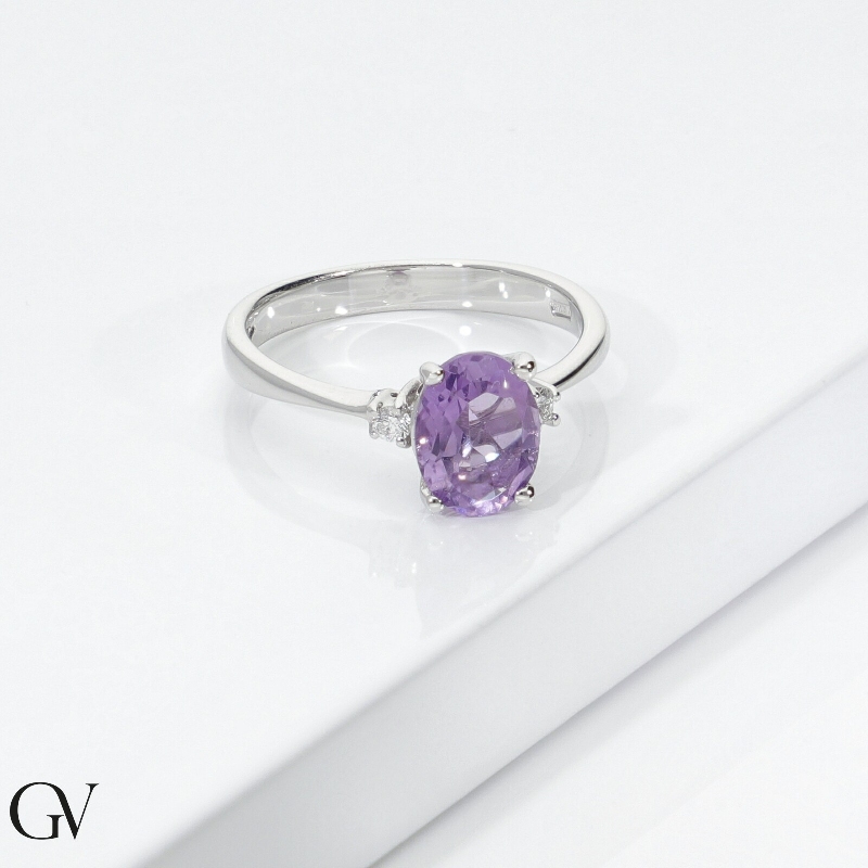 Weißgold 18K Amethyst Ring mit Diamanten