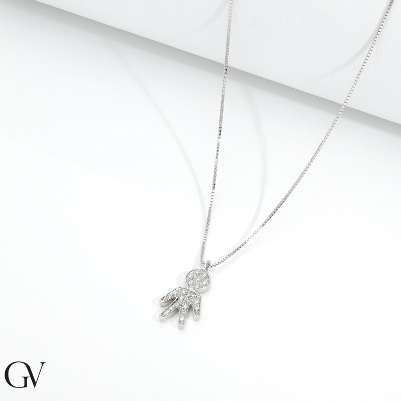 Kette aus 18K Weißgold mit Kind aus Diamanten