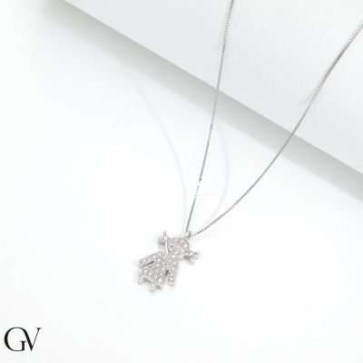 750er Weißgold Kette mit Mädchen aus Diamanten