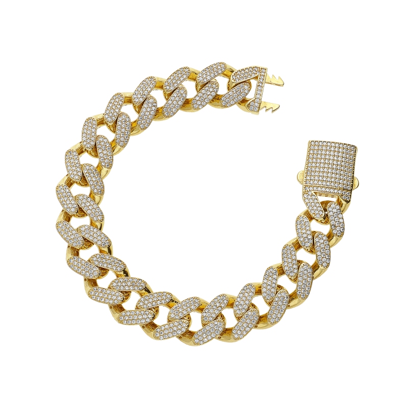 Iced Out Herrenarmband aus Gelbgold 750 mit Zirkonia