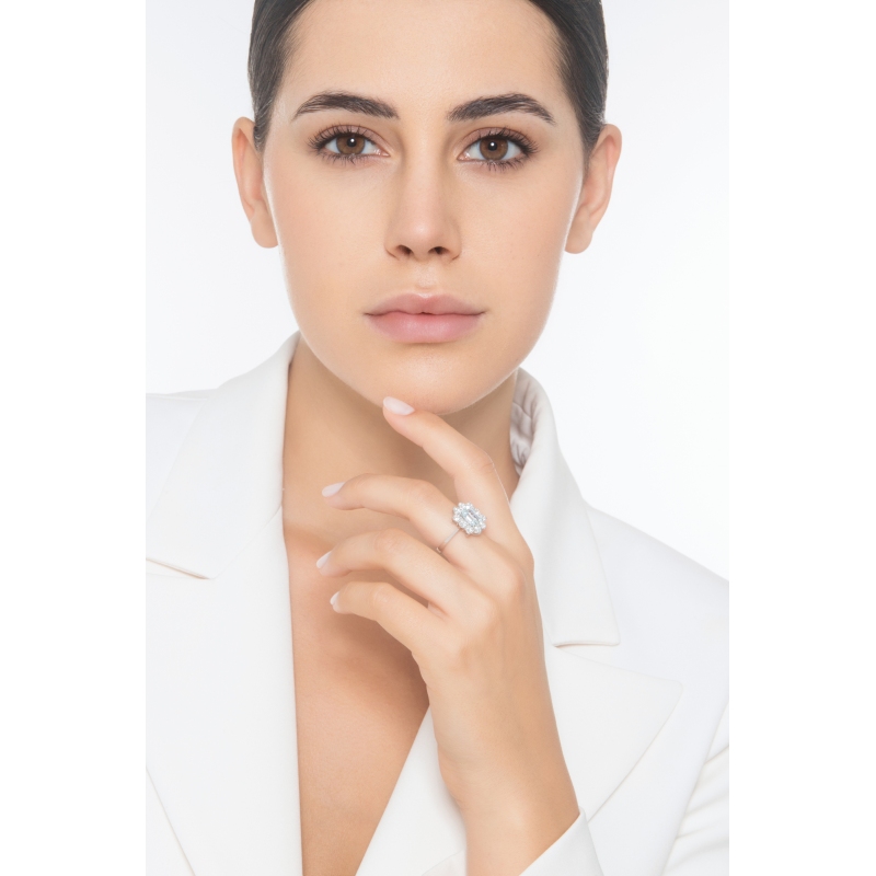 Aquamarin Ring Weißgold 750 mit Diamanten