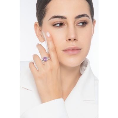 Weißgold Bandring mit Amethyst und Diamanten