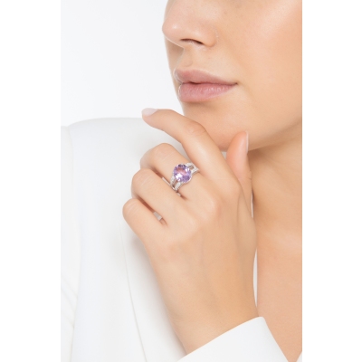 Weißgold Bandring mit Amethyst und Diamanten