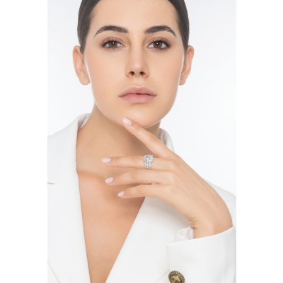 Weißgold Bandring mit Aquamarin und Diamanten