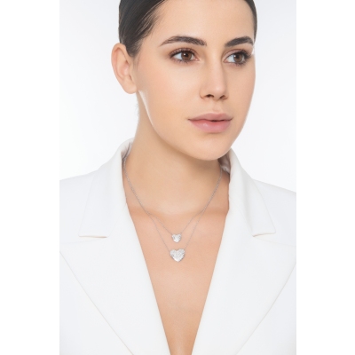 Halskette Doppelkette Weißgold mit Herzen aus Brillanten 