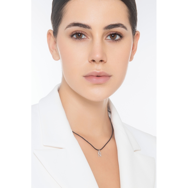 Buchstaben Anhänger N aus Weißgold 18K