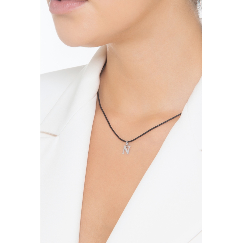 Buchstaben Anhänger N aus Weißgold 18K