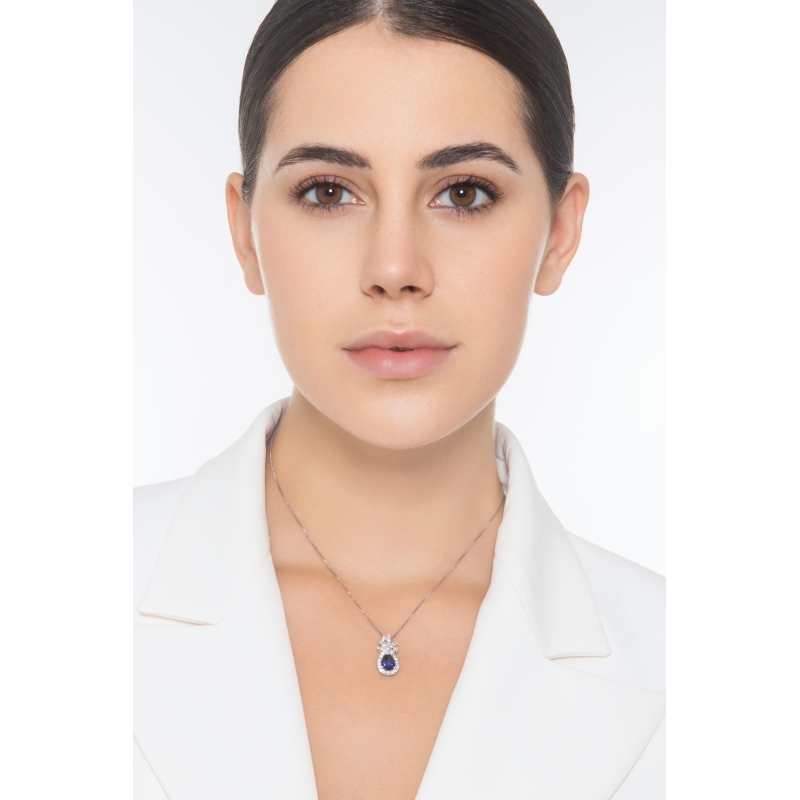 Kette Weißgold 750 Saphir blau und Diamanten