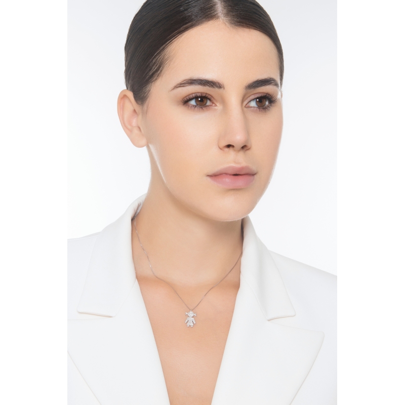 750er Weißgold Kette mit Mädchen aus Diamanten