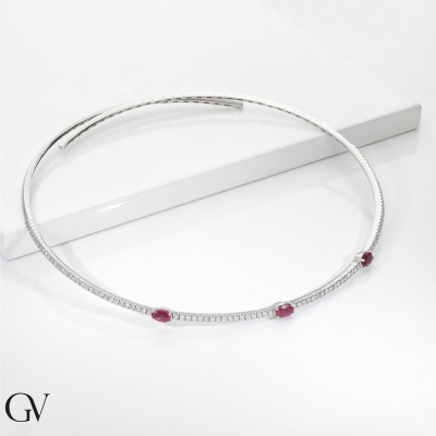 Choker Kette Weißgold 18K mit Brillanten und Rubinen
