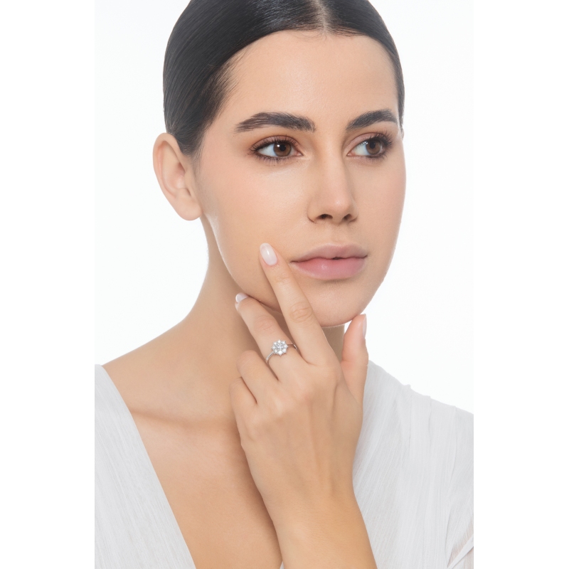 Weißgold 18K Blumenring Halo Ring