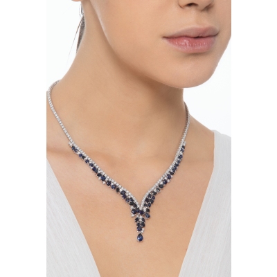 Designer Kette mit blauen Saphiren und Diamanten 