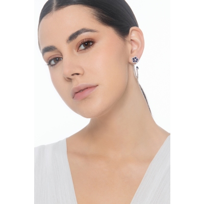 Blumen Ohrringe aus Weißgold 18K mit blauen Saphiren und Brillanten