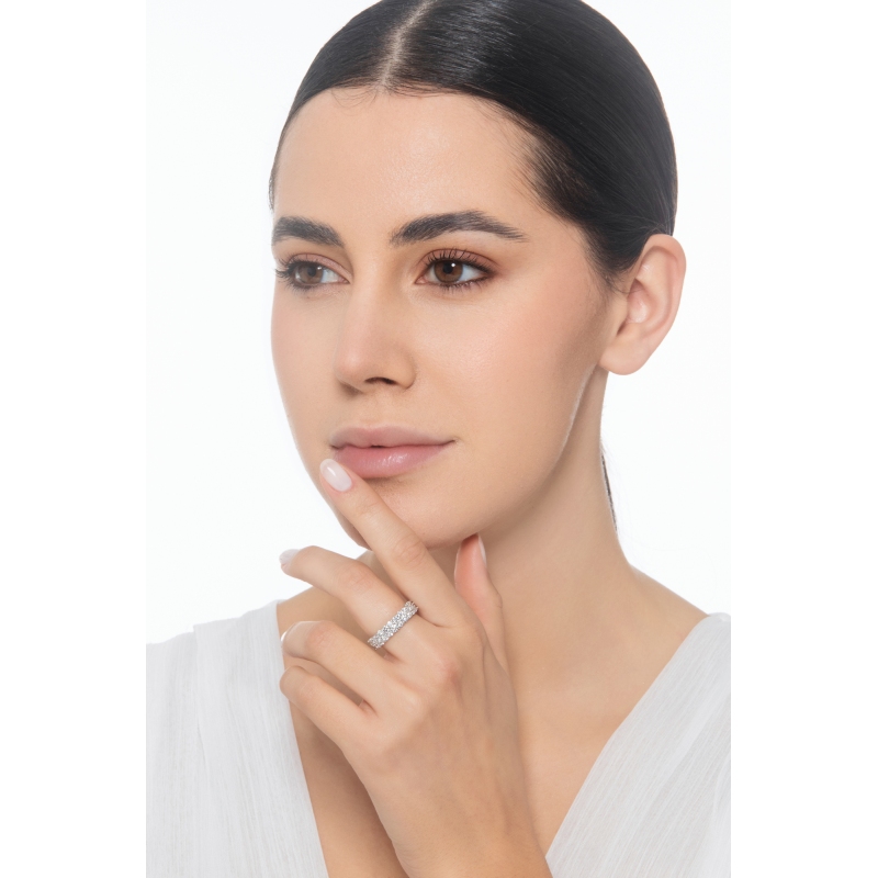 Memoire Ring mit zwei Reihen von Diamanten 