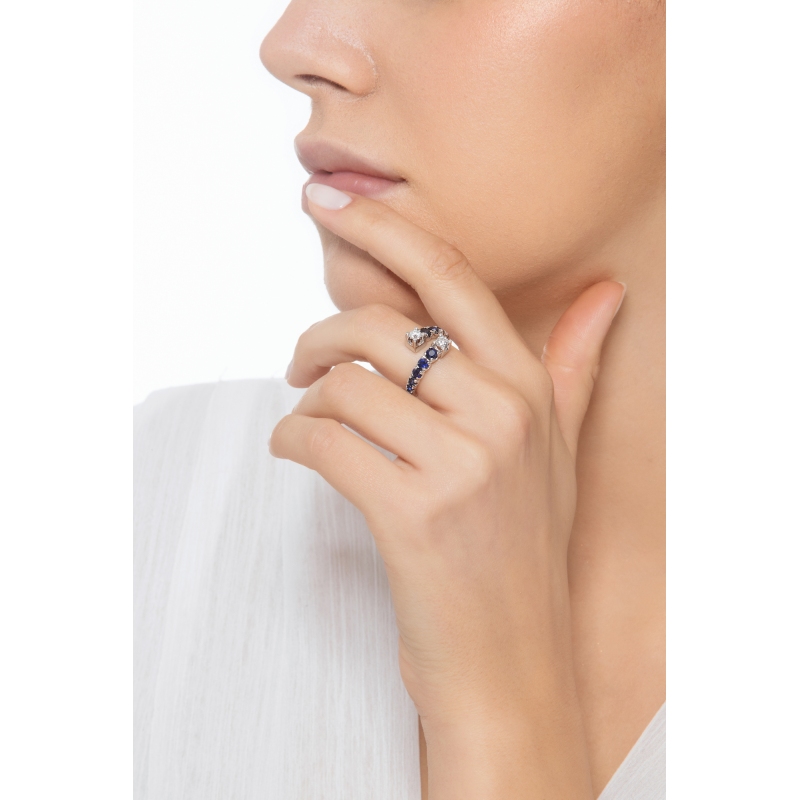 TOI ET MOI Ring mit blauen Saphiren und zwei Brillanten Weißgold 18K