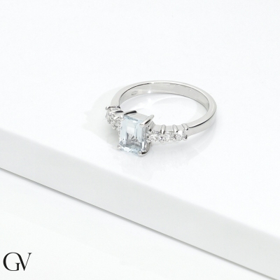 Aquamarin Ring mit Brillanten Weißgold 18K
