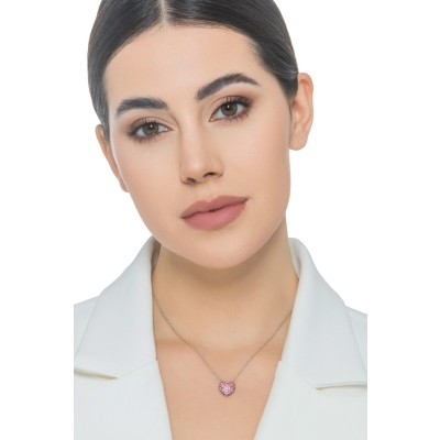 Herzkette mit rosa Saphiren Weißgold 750