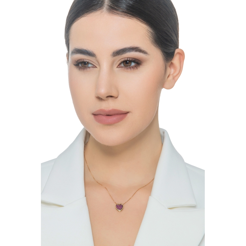 Halskette aus Gelbgold 18K mit Herz aus Rubinen 