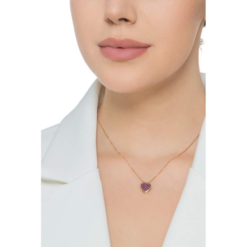 Halskette aus Gelbgold 18K mit Herz aus Rubinen 
