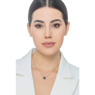 Roségold 18K Kette mit Herz aus blauen Saphiren 