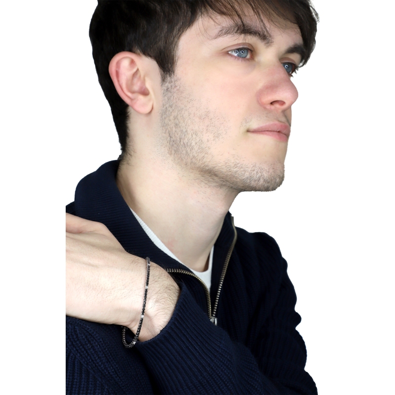 750er Weißgold Tennisarmband mit schwarzen und weißen Diamanten