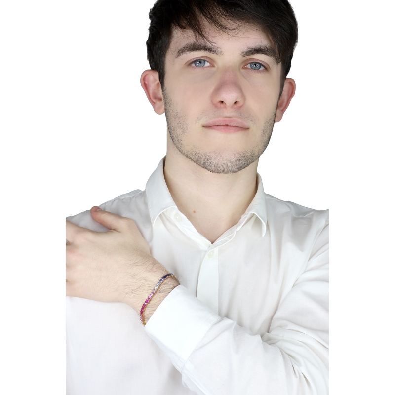 Tennisarmband Weißgold 750 mit Rainbow Saphiren