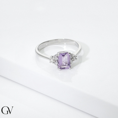 Damering aus 18K Weißgold mit Amethyst und Brillanten 