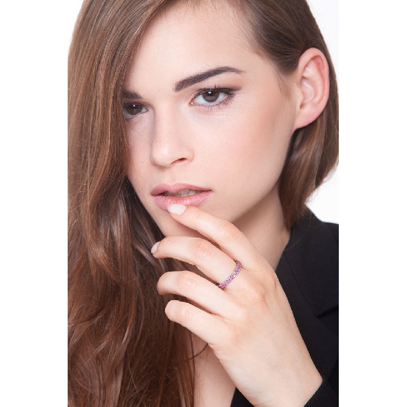 Memory Ring Weißgold 18K mit rosa Saphiren