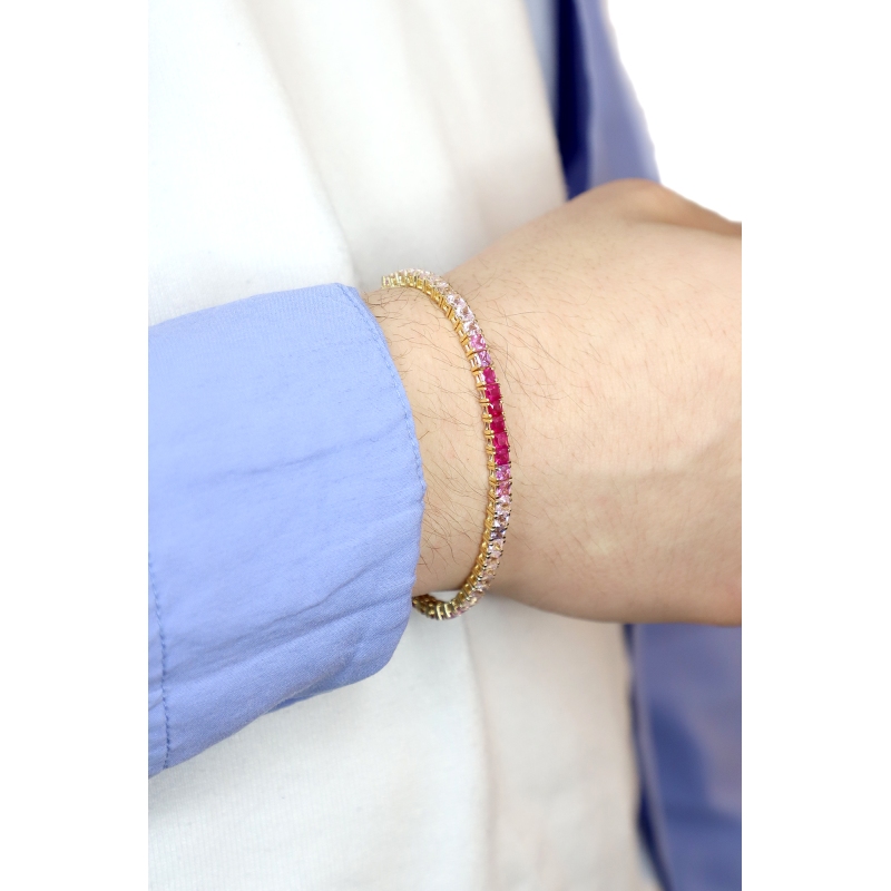 Saphir Rosa Tennisarmband aus Gelbgold 18K