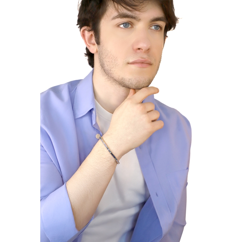 Tennisarmband aus Roségold 18K mit blauen Saphiren 