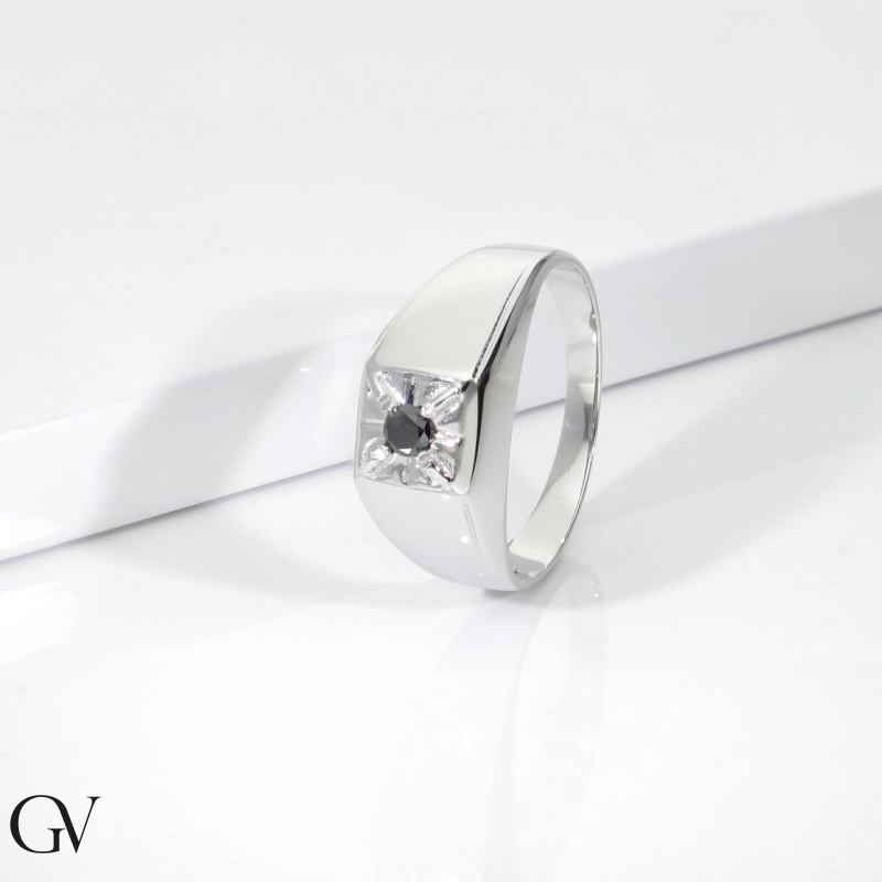Herrenring Weißgold 18K mit schwarzem Diamant