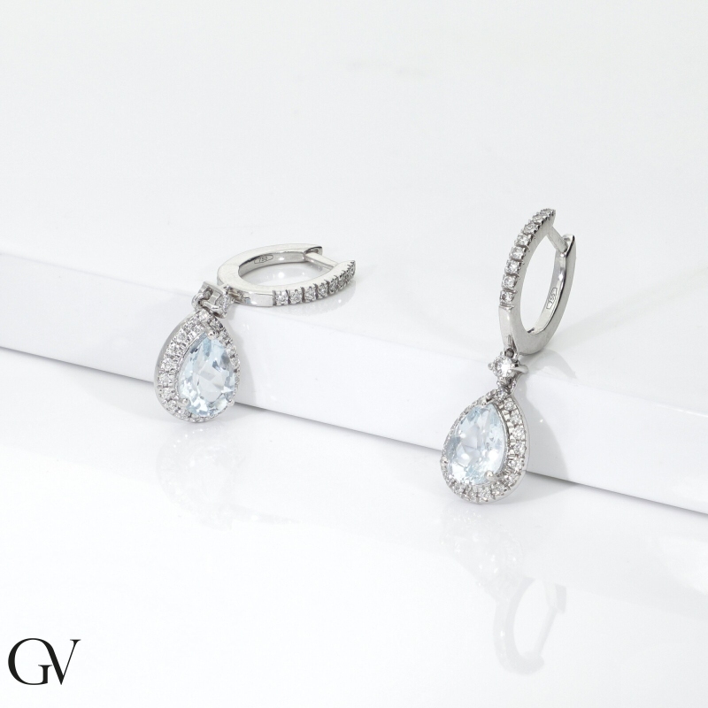 Aquamarin Ohrringe aus 750er Weißgold mit Diamanten