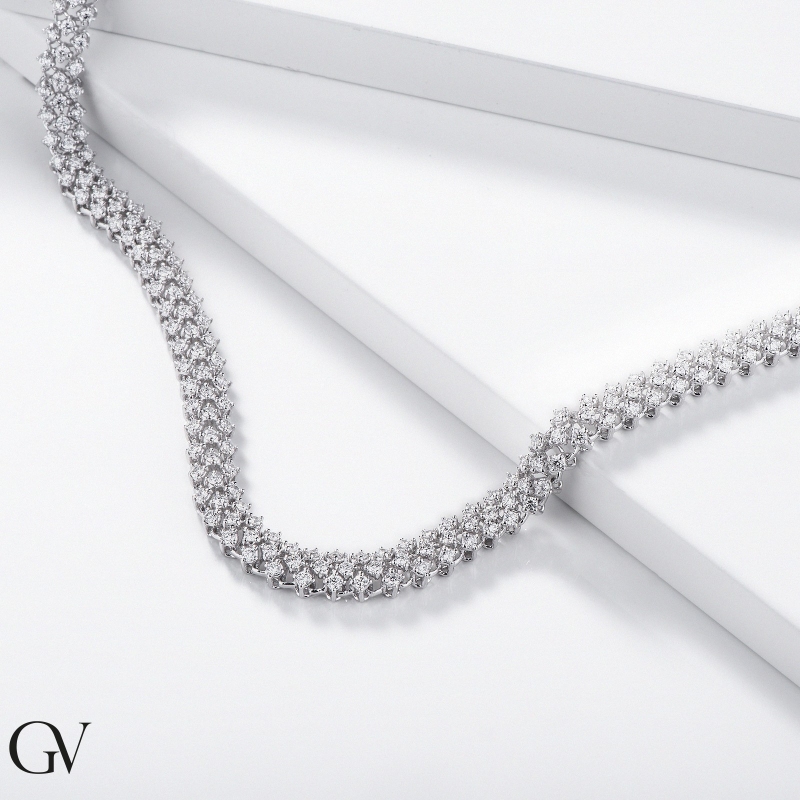 18K Weißgold Designer Tennis Halskette mit Diamanten 