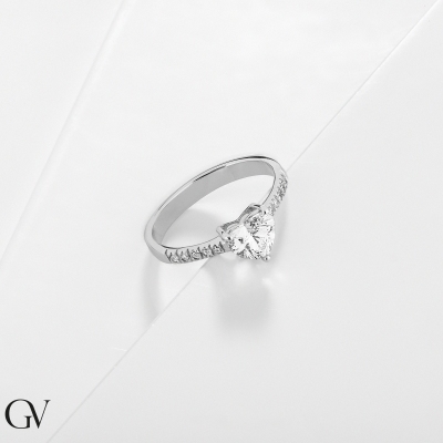 Ring mit Diamant Herzschliff 1 Karat GIA aus Weißgold 18K