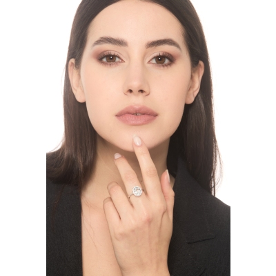 Halo Ring mit Aquamarin und Diamanten 18K Weißgold