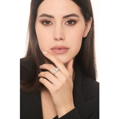 18K Weißgold Damenring mit Aquamarin und Diamanten 