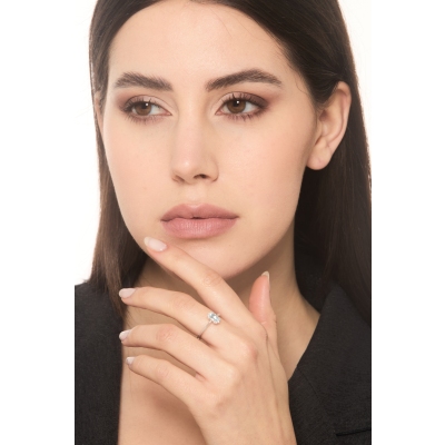 Damenring mit Aquamarin und Diamanten Weißgold 18K