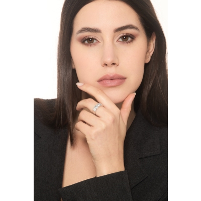 Bandring Aquamarin Ring mit Diamanten Weißgold 18K