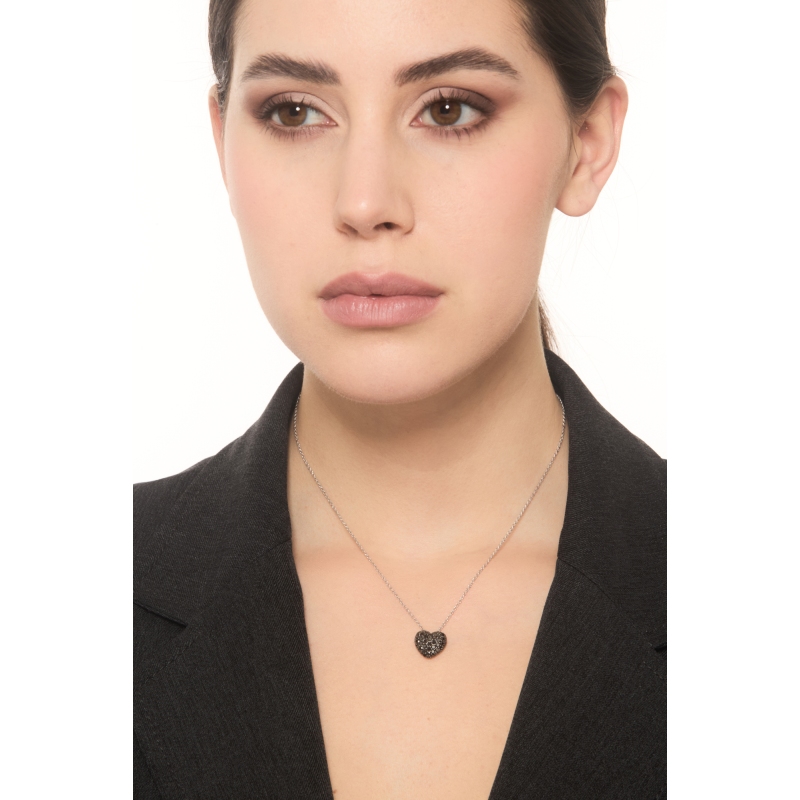 Damenkette mit Herzanhänger Pavé aus schwarzen Diamanten