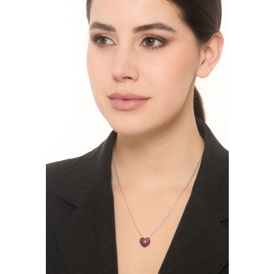Herzkette mit Rubinen aus Weißgold 18K
