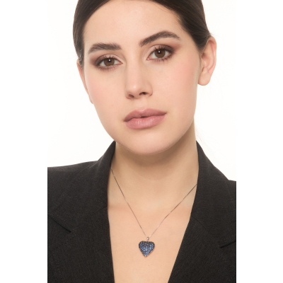 Herzkette mit Herzanhänger aus blauen Saphiren 