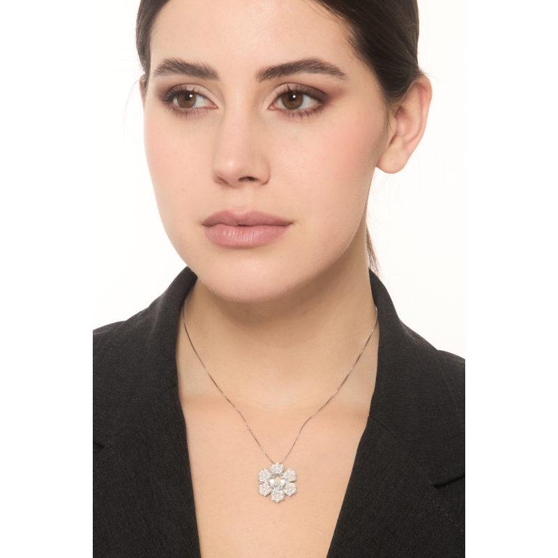 18K Weißgold Blumenkette mit Aquamarin und Diamanten