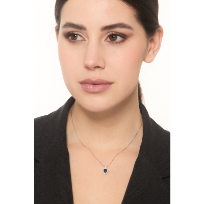 Weißgold 18K Damenkette mit blauem Saphir und Diamanten