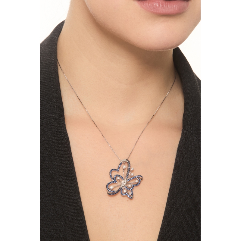 Designer Kette Schmetterling mit Saphiren und Diamanten